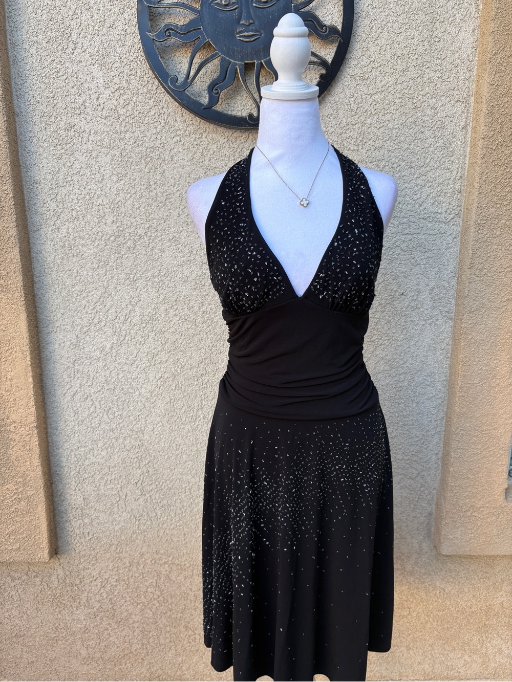 Vintage Y2K Black Beaded Halter Dress Sparkly Party Coquette Emo